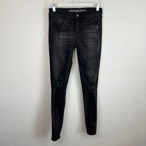 American Eagle Jegging Women's 2 Reg Black Skinny Low Rise AEO Denim X Stretch - Picture 1 of 7